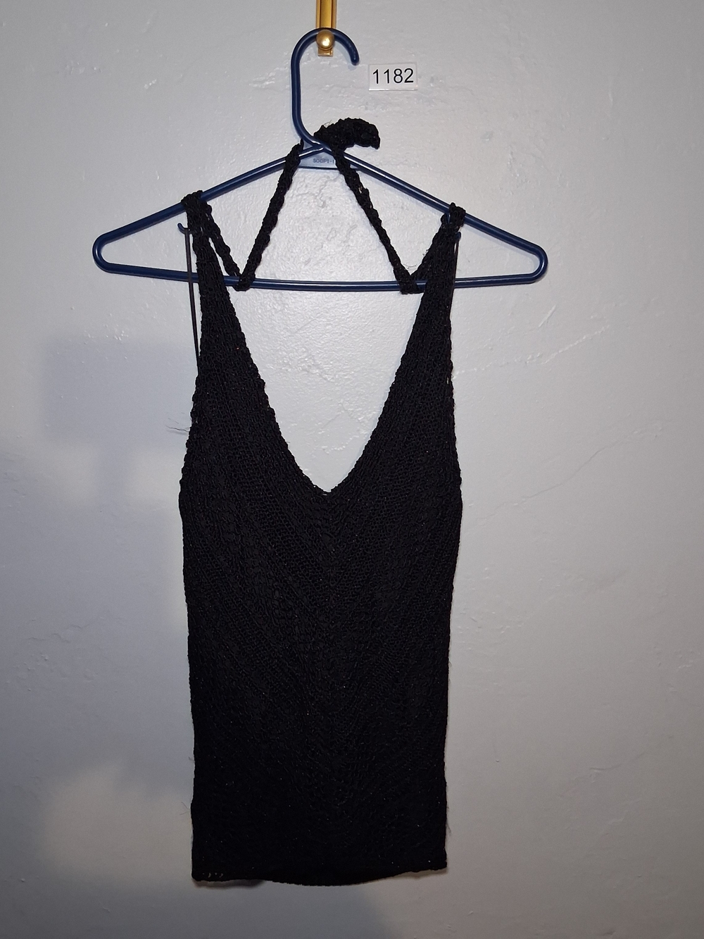 The Limited Black Crochet Halter V-Neck Tank